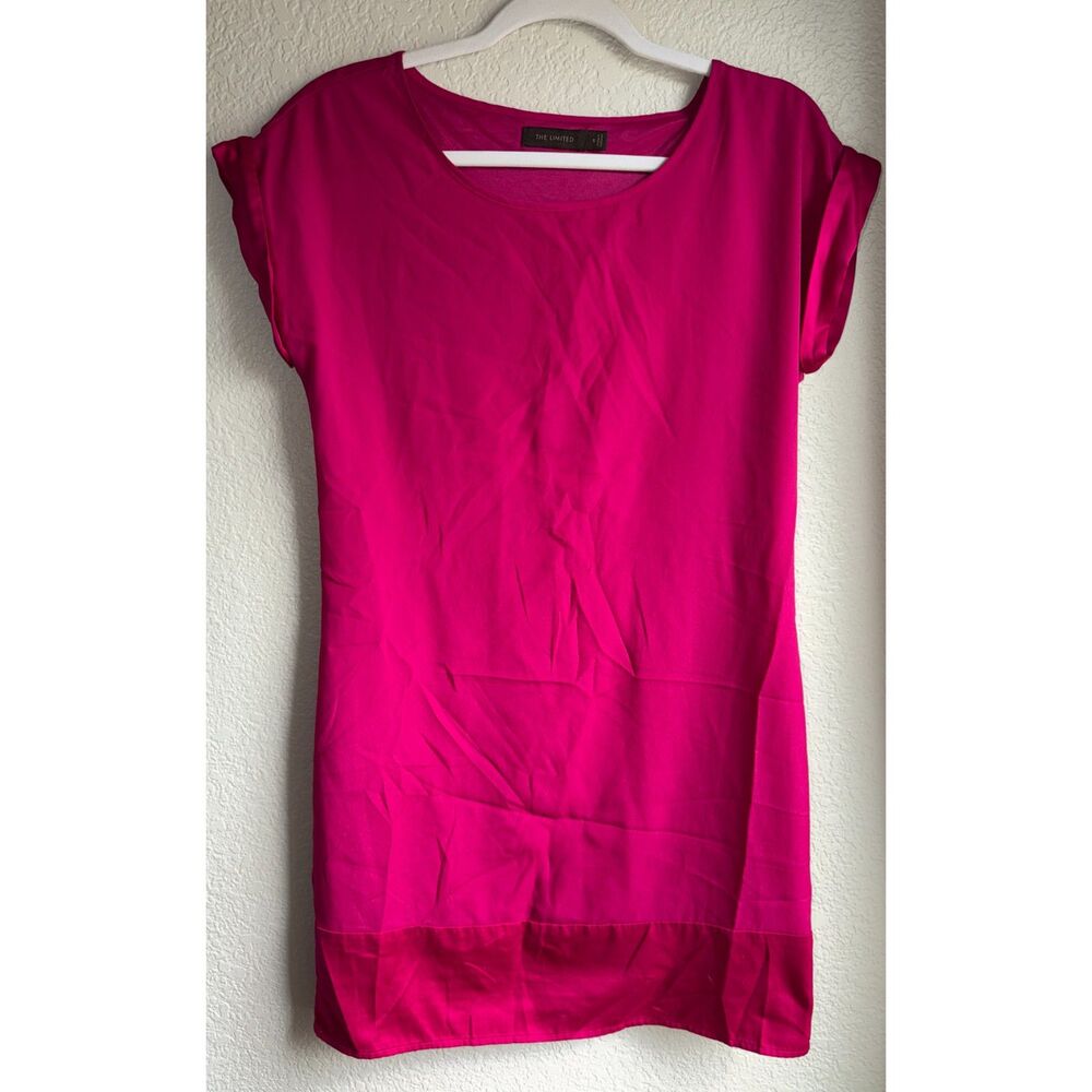 The Limited Pink Shift Dress Small Colorblock Matte Satin Short Sleeve
